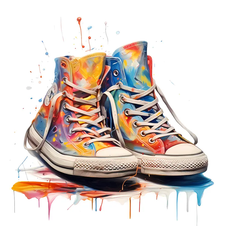 Pair of Colorful High-top Sneakers with Paint Splashes