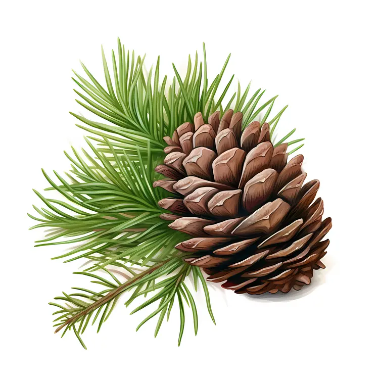 Pine Cone and Branch Illustration