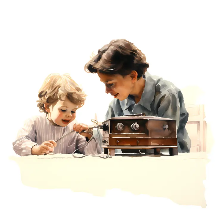 Vintage Radio with Two Children