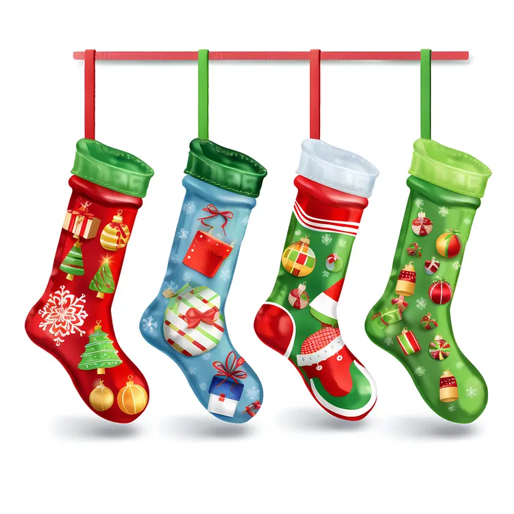 Festive Christmas Stockings on a Rod