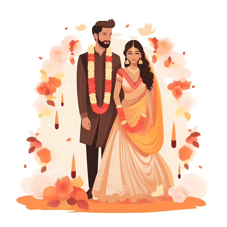 Traditional Wedding Couple Illustration