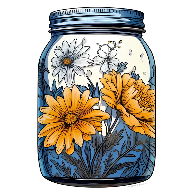 Jar with Yellow and White Flowers