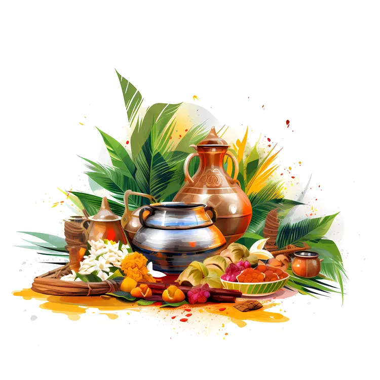 Traditional Indian Pots with Festive Decorations