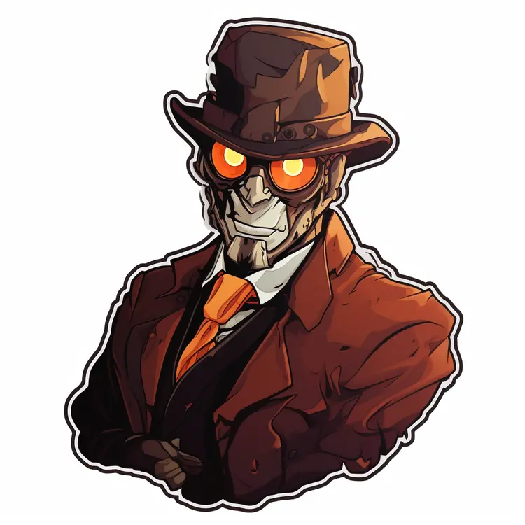 Steampunk Robot with Glowing Eyes in Suit and Hat