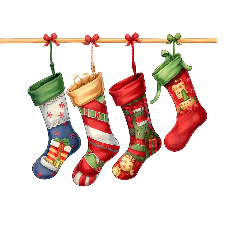 Colorful Christmas Stockings Hanging for the Holiday Season