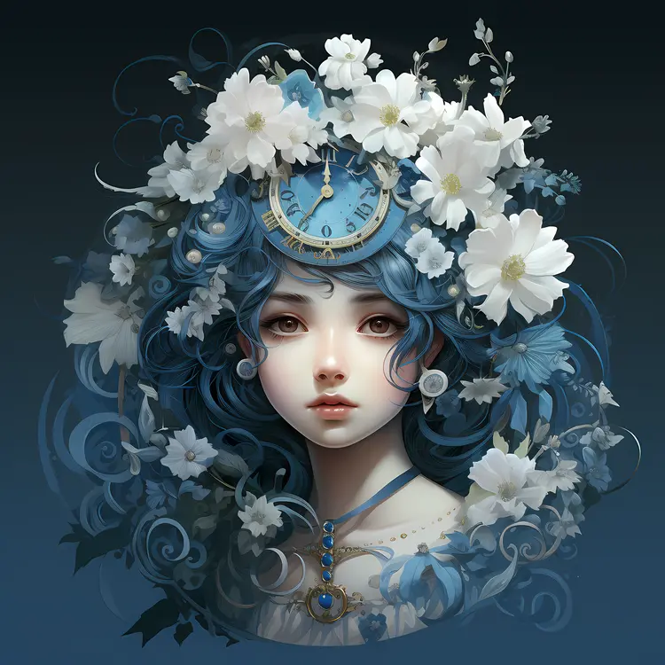 Girl with Blue Hair and Clock