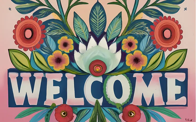 Floral Welcome Sign with Colorful Flowers