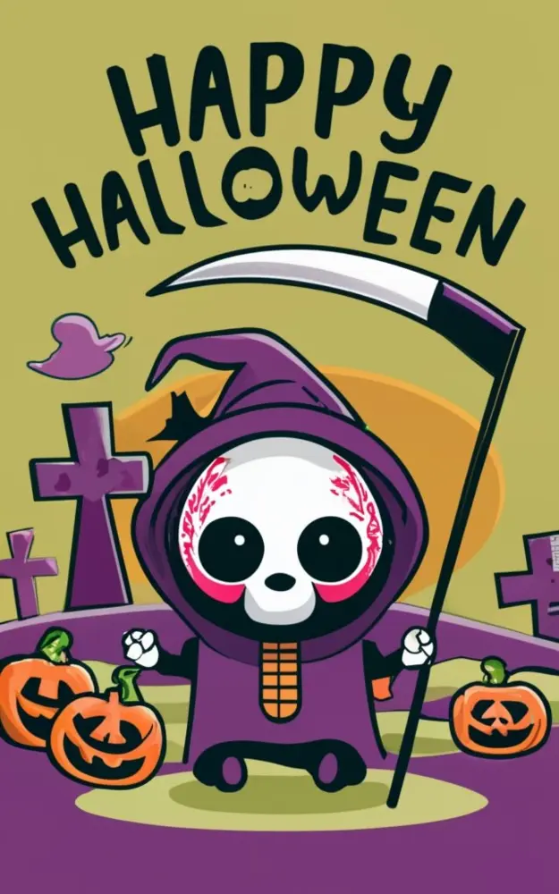 Cute Grim Reaper with Pumpkins for Halloween