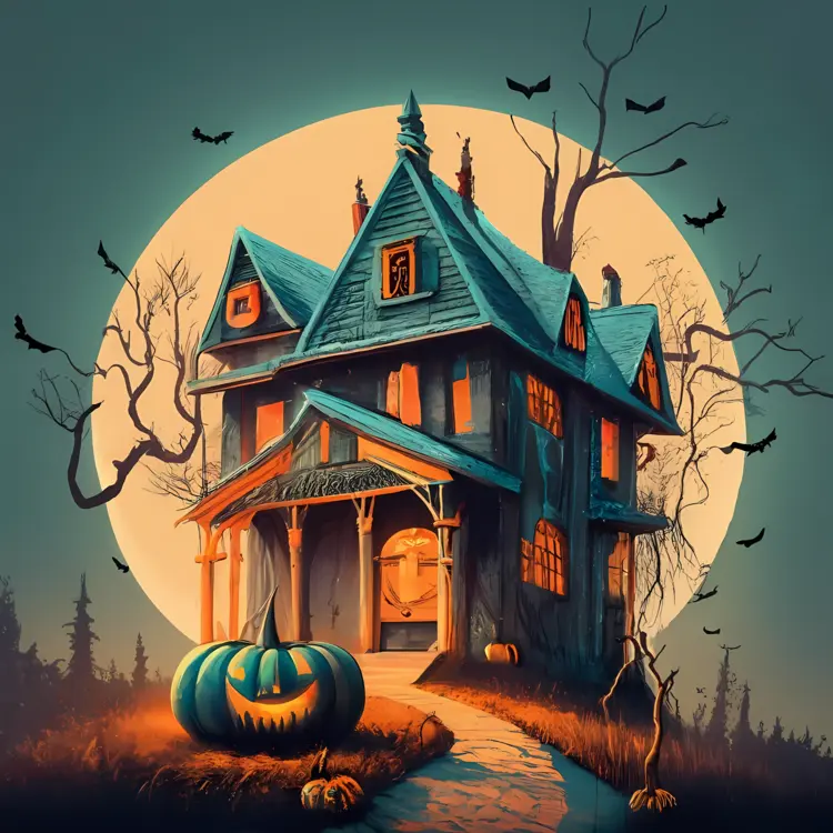 Haunted House with Jack-o'-Lanterns