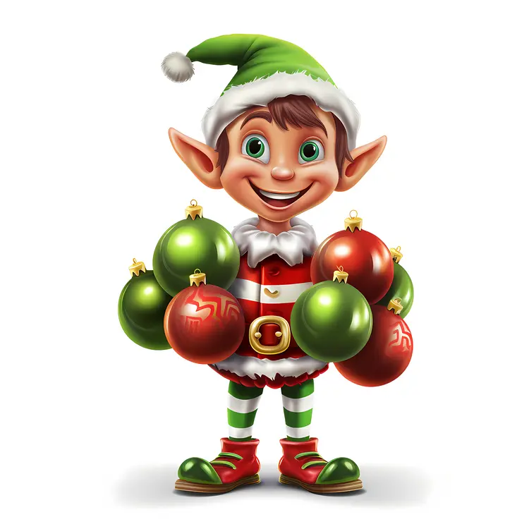 Elf Holding Christmas Ornaments