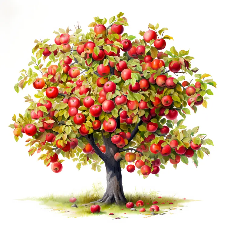 Apple Tree with Bright Red Apples
