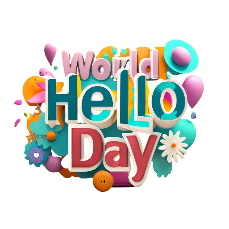 3D World Hello Day Text