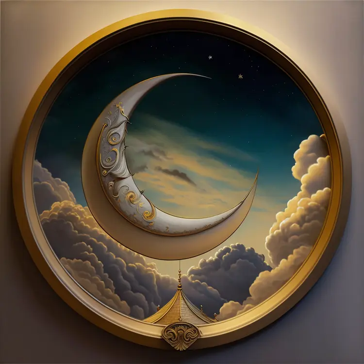 Decorative Crescent Moon in Night Sky