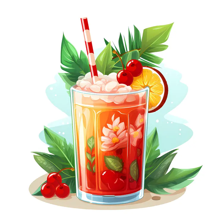 Tropical Drink with Straw and Fruit