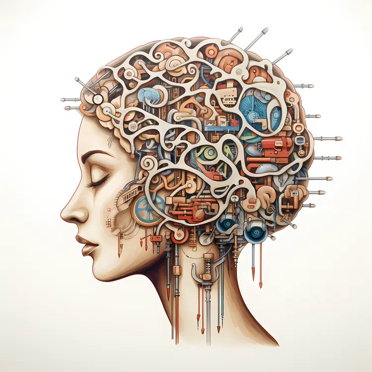 Brain Illustration with Mechanical Parts