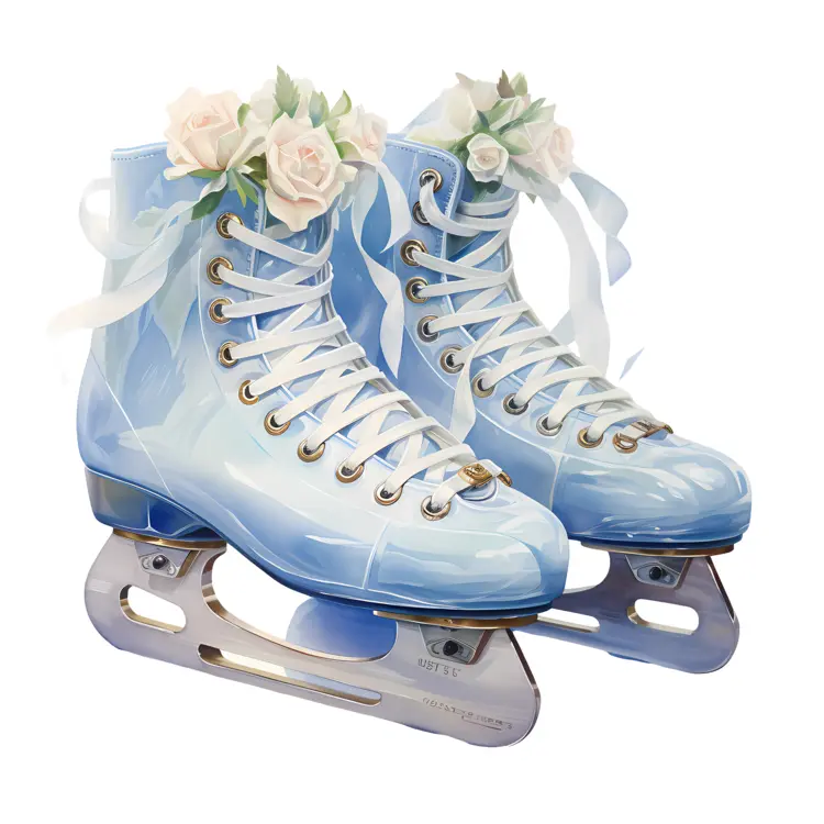 Blue Ice Skates with Flowers