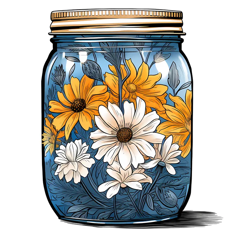 Jar with Yellow and White Daisies