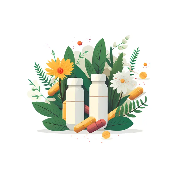 Herbal Supplements with Bottles and Capsules