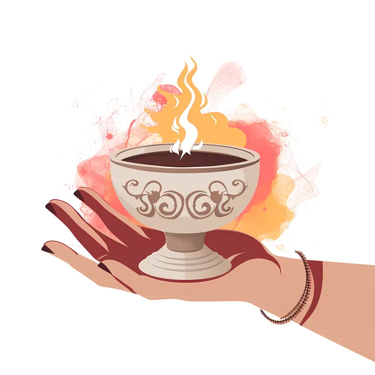 Hand Holding a Sacred Lamp with Flames