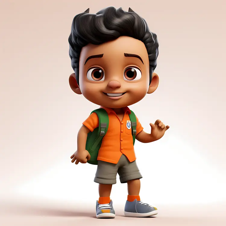 Cute Boy with Backpack in School Uniform