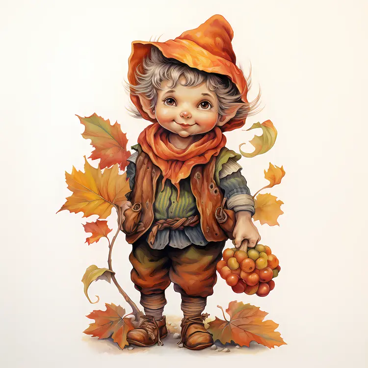 Elf with Grapes and Autumn Leaves