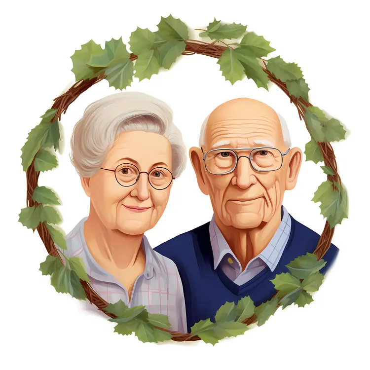 Elderly Couple Portrait with Wreath