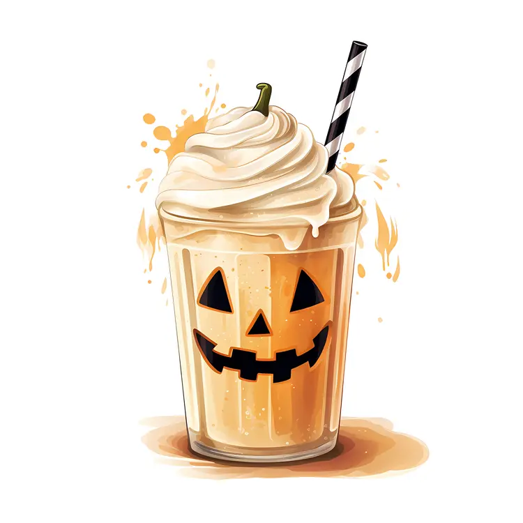 Pumpkin Milkshake with Whipped Cream and Straw