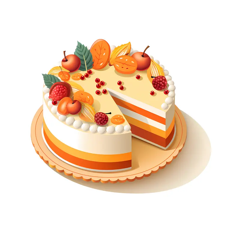Layered Autumn Cake with Fruits and Leaves