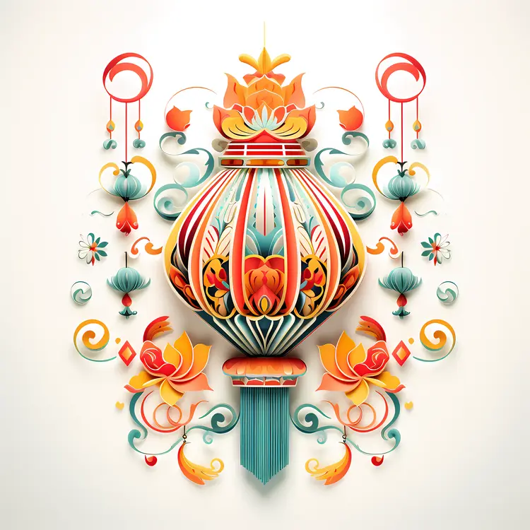 Colorful Lantern with Floral Patterns for Chinese New Year
