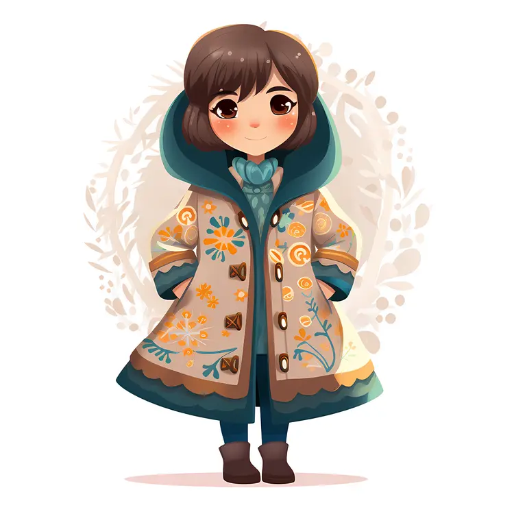 Sweet Girl in Winter Coat Illustration