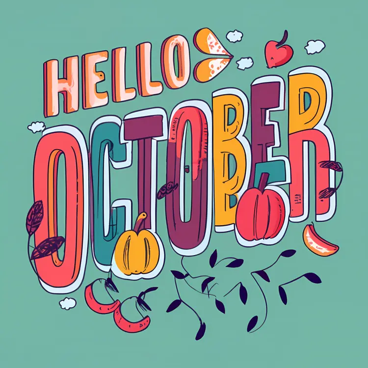 Hello October with Pumpkins and Leaves