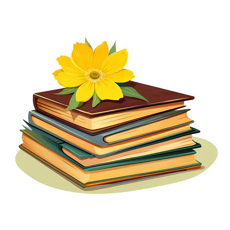 Stack of Books with a Yellow Flower