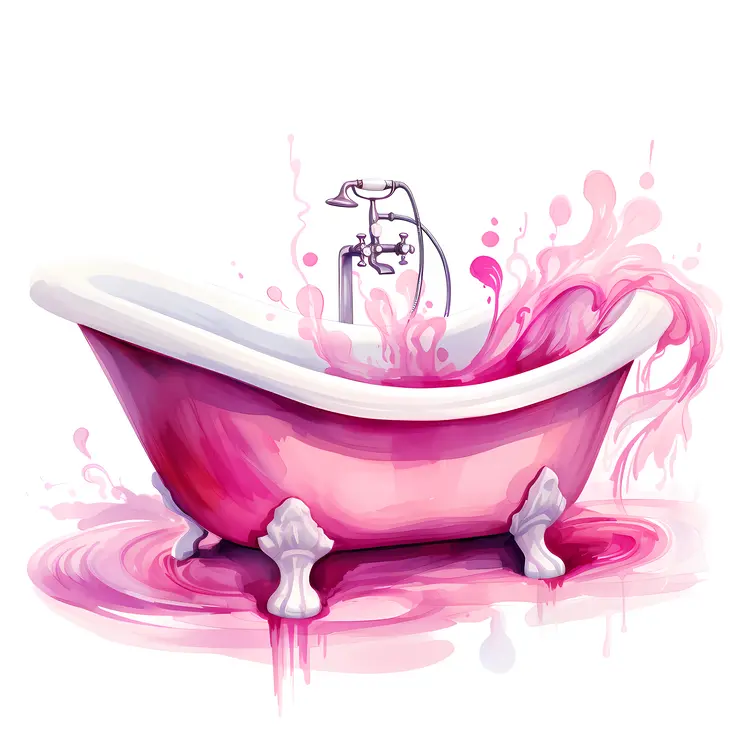 Vibrant Pink Bathtub with Splashing Water