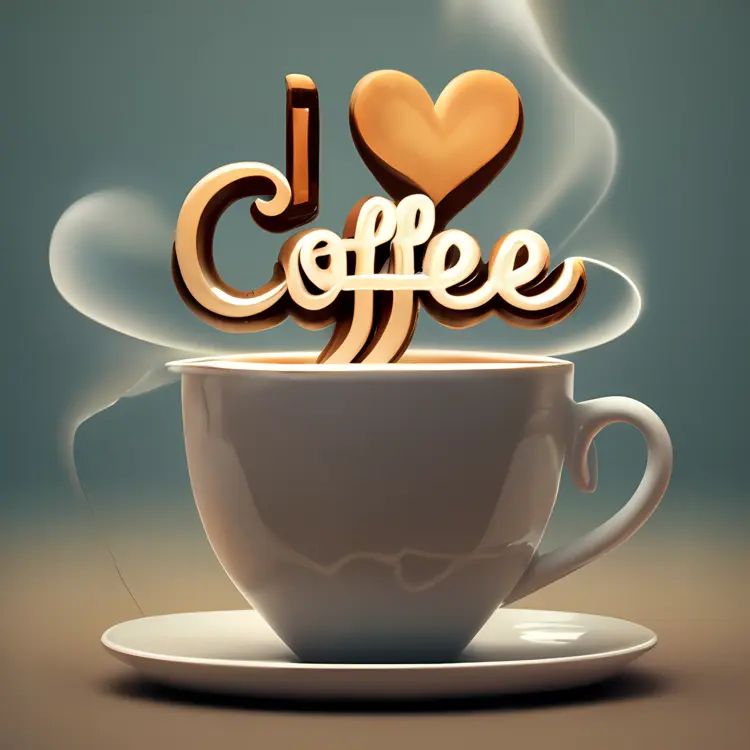 I Love Coffee Text with Cup and Heart