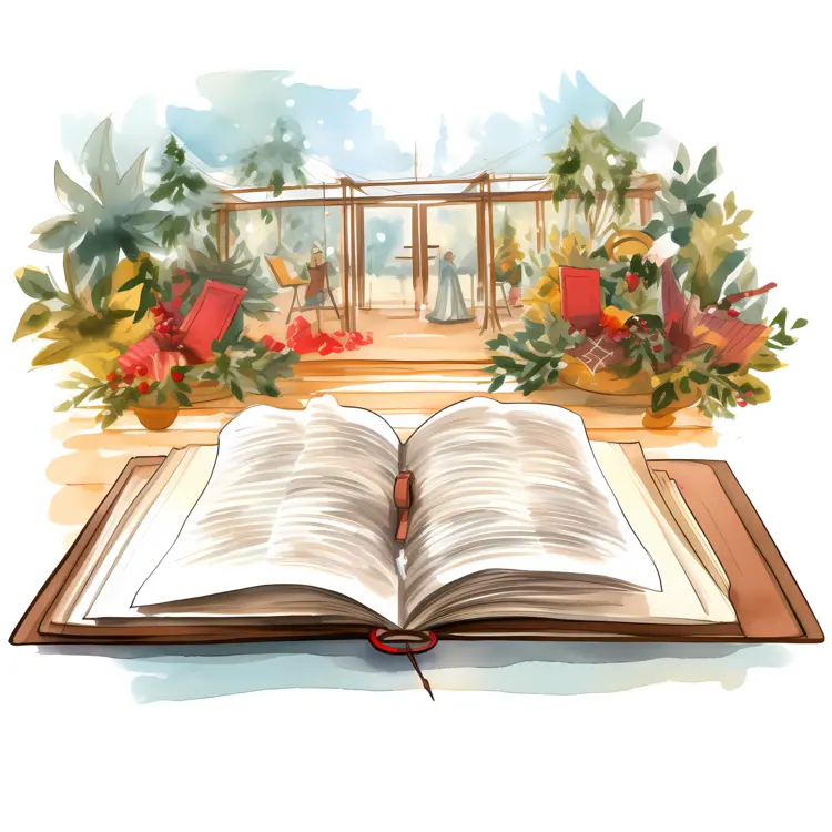 Open Book with Garden Illustration