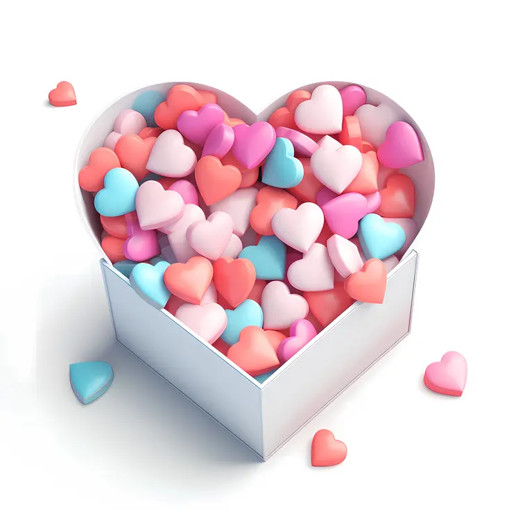 Heart-shaped Box Filled with Colorful Hearts