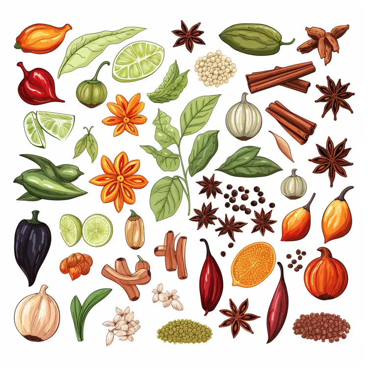 Colorful Spices and Herbs Illustration
