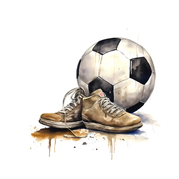 Soccer Ball and Shoes Watercolor Illustration