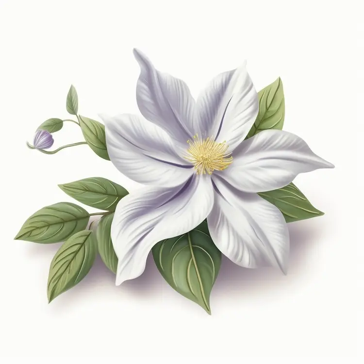 Beautiful White Flower with Green Leaves Illustration