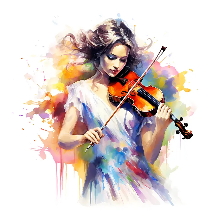 Girl Playing Violin with Colorful Background
