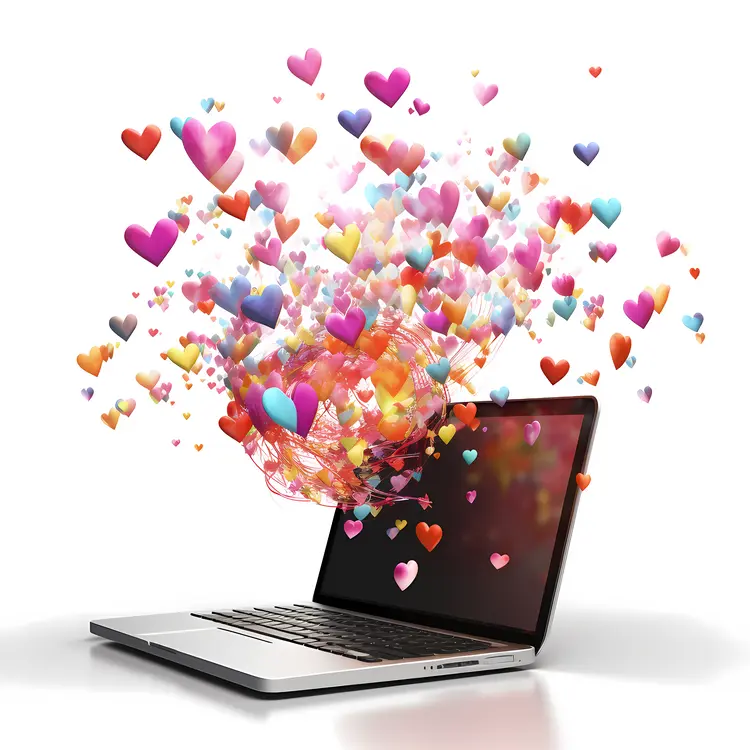 Colorful Hearts Emanating from Laptop