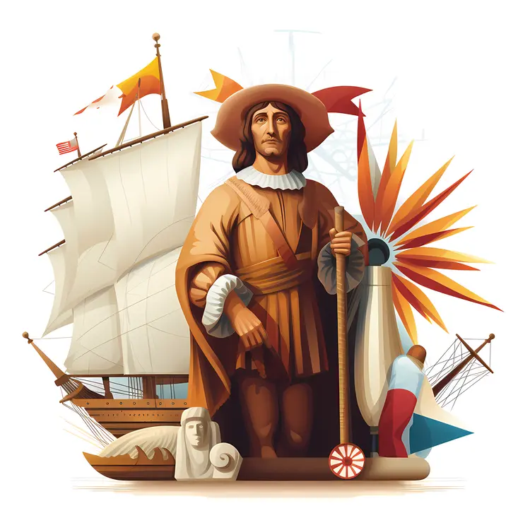 Explorer Statue with Sailing Ship