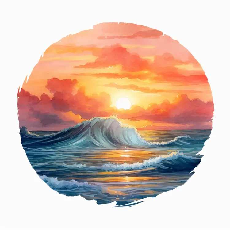 Beautiful Sunset Over Ocean Waves