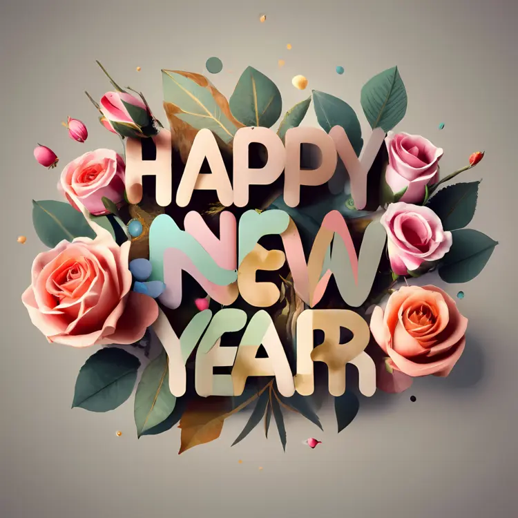 Floral Happy New Year Text with Roses