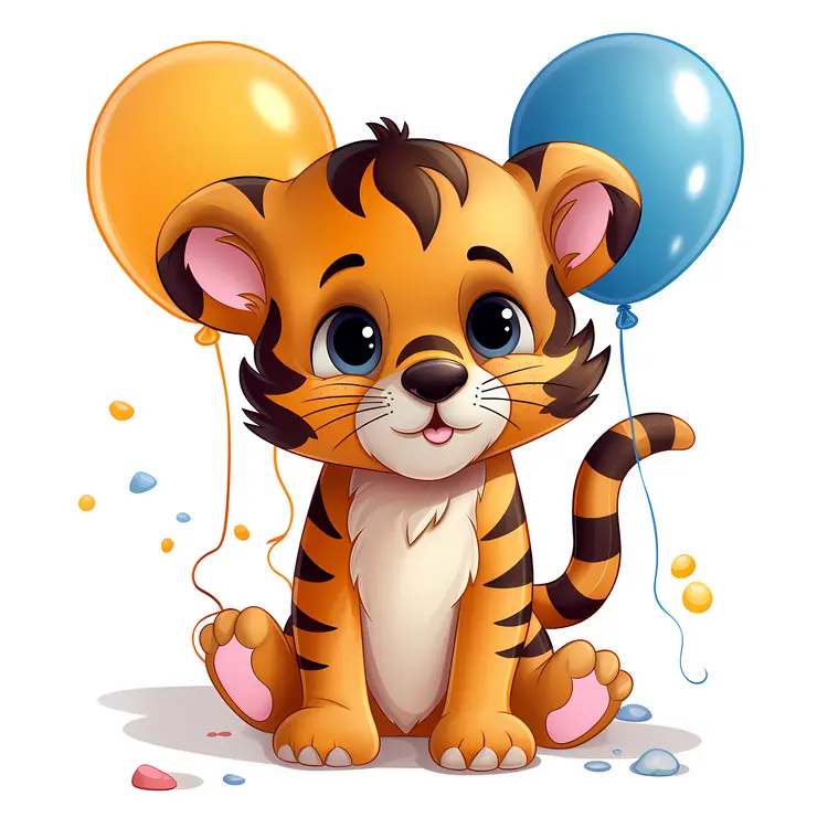 Cute Tiger Cub with Balloons