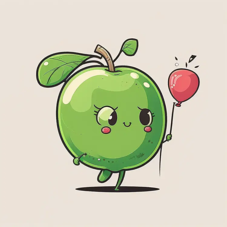 Cute Green Apple with Balloon