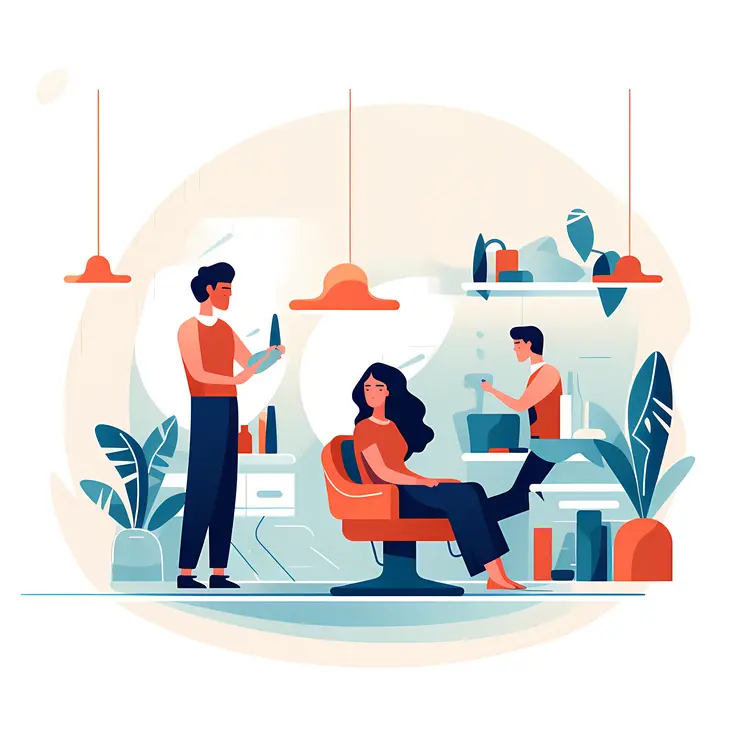 Hair Salon with Hairdresser and Customers