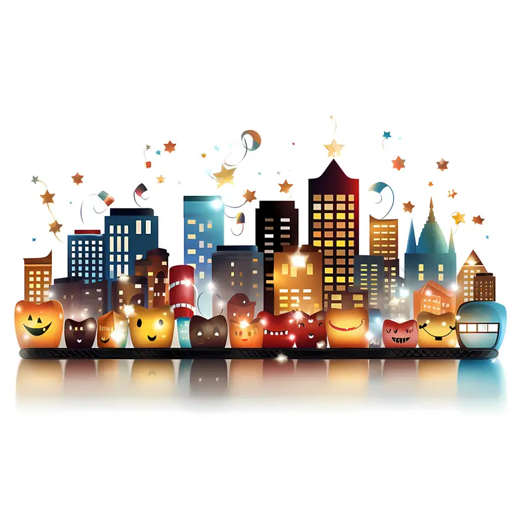 City Skyline with Festive Lanterns