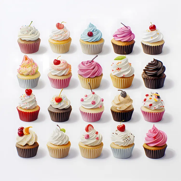 Assorted Cupcakes with Various Frostings