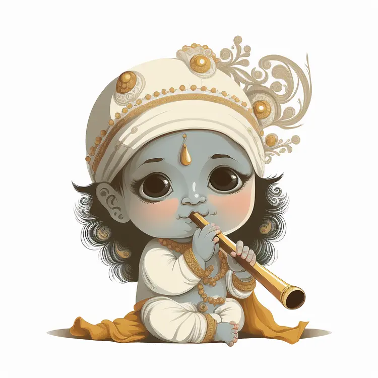 Cute Baby Krishna Playing Flute Illustration